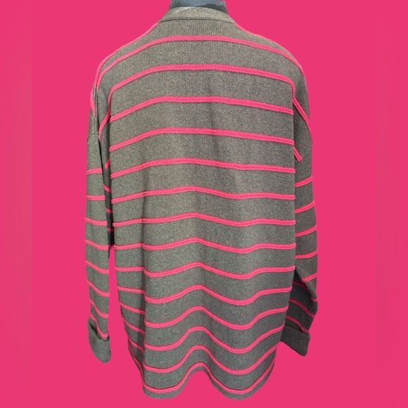 Liz Claiborne open front cardigan raised bright pink stripes on medium grey - Picture 2 of 6